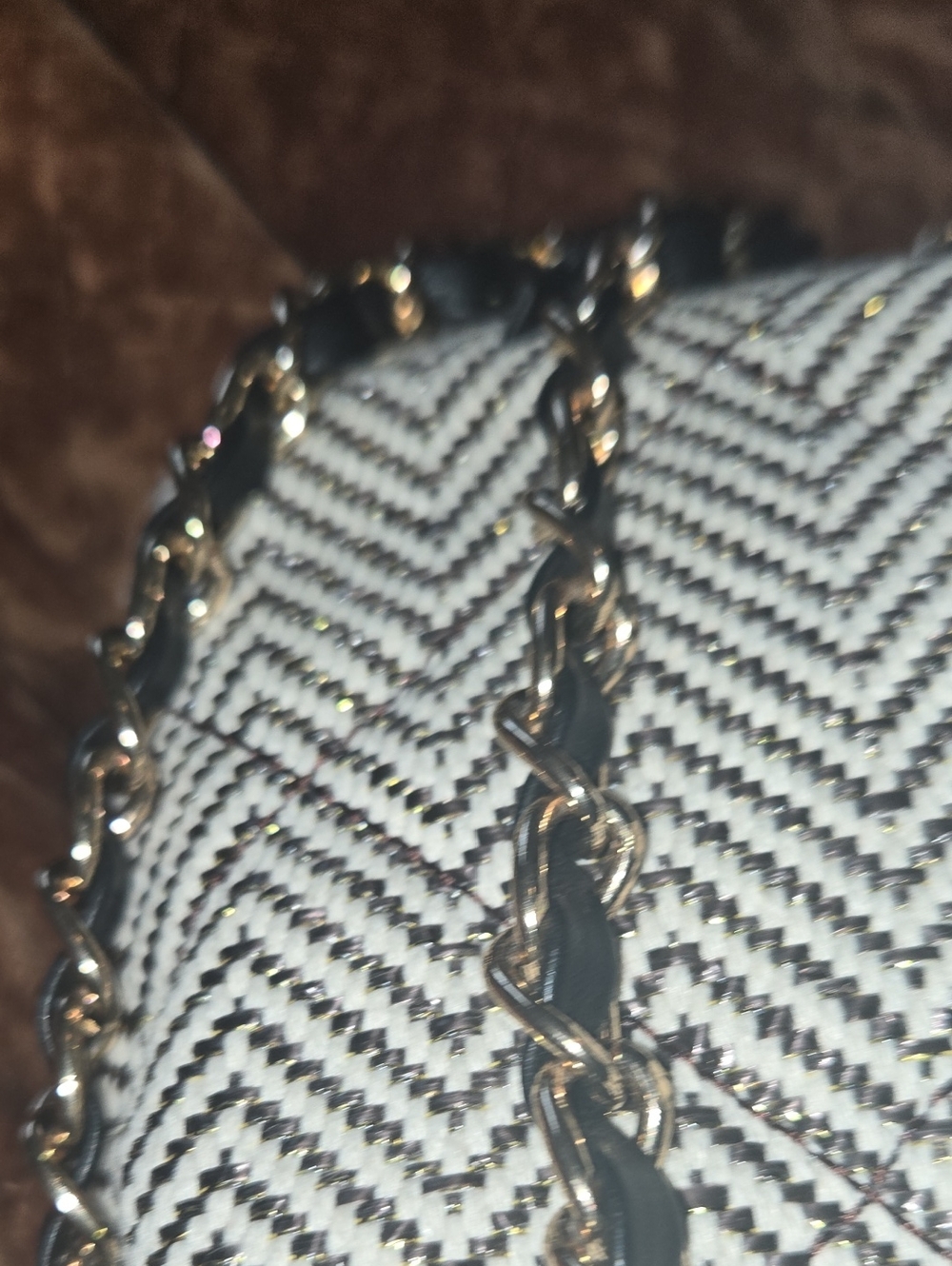 Aldo | Chain Strap Studded Herringbone Bag - Black & White W/ Gold Accents - Picture 11 of 11
